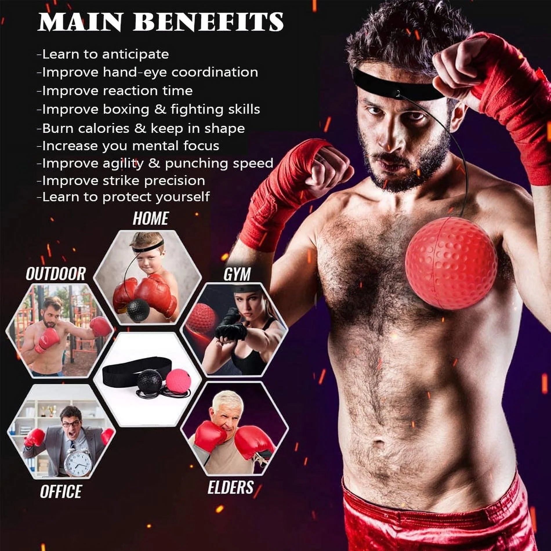 Boxing Reflex Ball Set - Includes 4 Different Balls and 2 Adjustable Headbands, Great for Reflex, Timing, Accuracy, Focus and Hand Eye Coordination Training for Boxing, MMA and Krav Mega