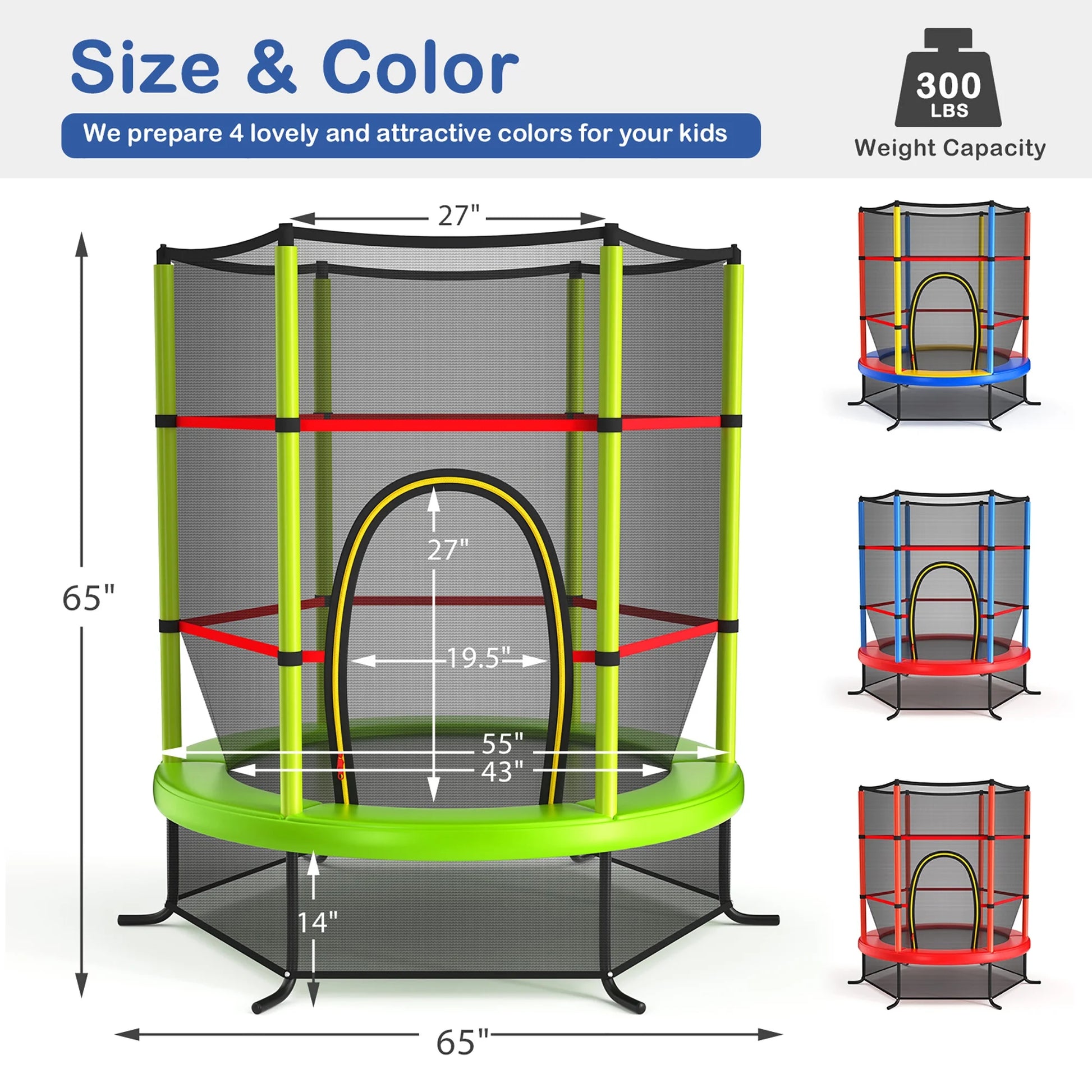 55" Kids Trampoline Bouncing Jumping Mat Recreational Trampoline W/Enclosure Net Green