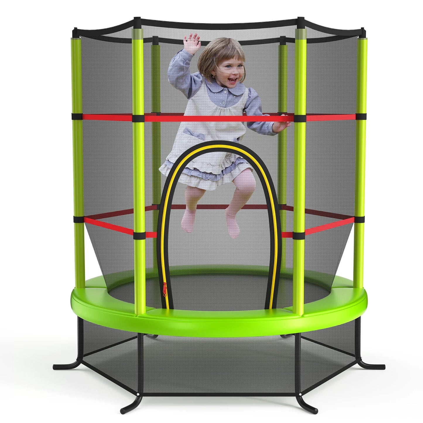 55" Kids Trampoline Bouncing Jumping Mat Recreational Trampoline W/Enclosure Net Green