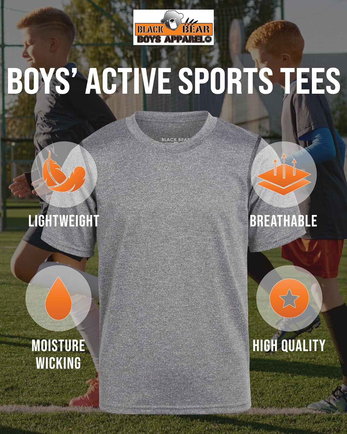 Boys’ Athletic T-Shirt – 4 Pack Active Performance Dry-Fit Sports Tee (4-18)