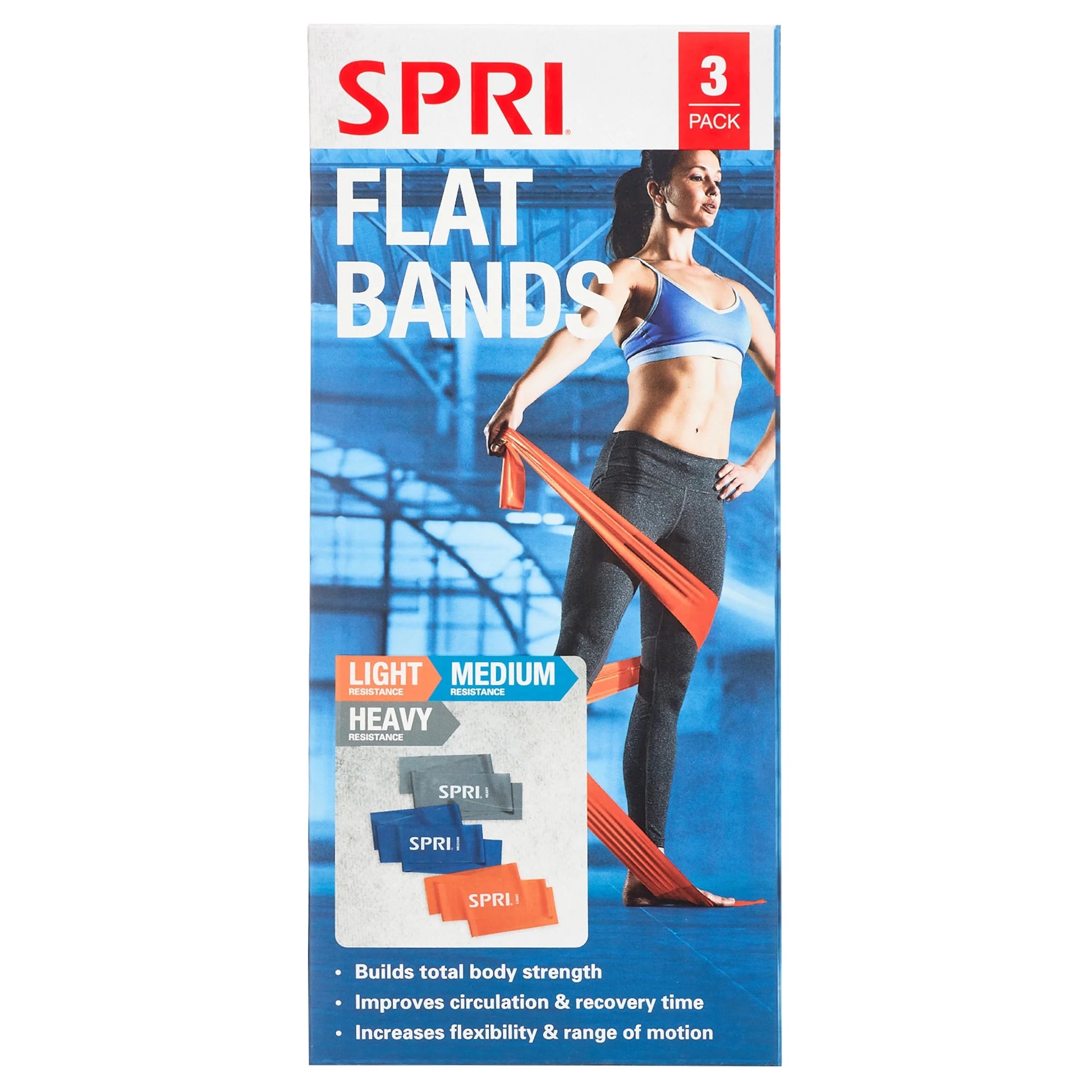 Flat Bands, Resistance Stretch Band Kit, 3 Pack (Light, Medium, Heavy)