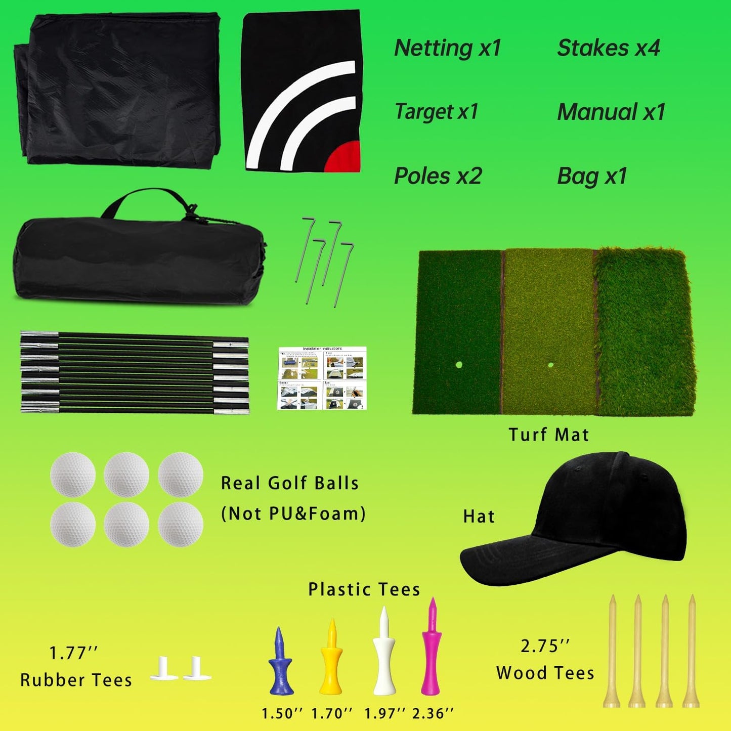 Golf Practice Nets with Real Balls/Turf Mat/Tees/Hat/Target/Bag: 10X7Ft 12X7Ft Gift for Mens Golf Lovers Hitting Driving Chipping Net - Indoor Outdoor Garage Using