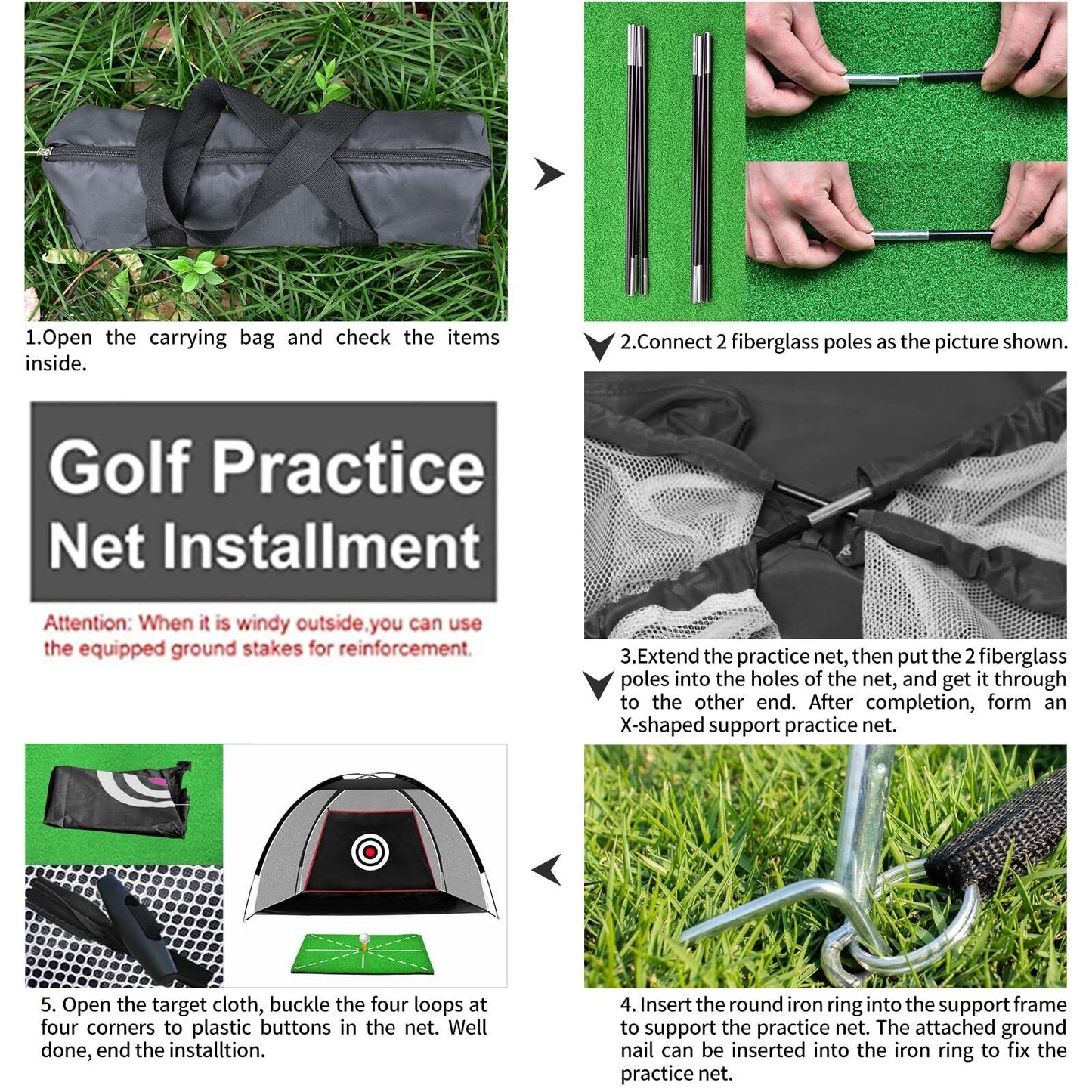 Black Golf Practice Net Set Golf Nets for Backyard Driving Golf Net with Hitt...