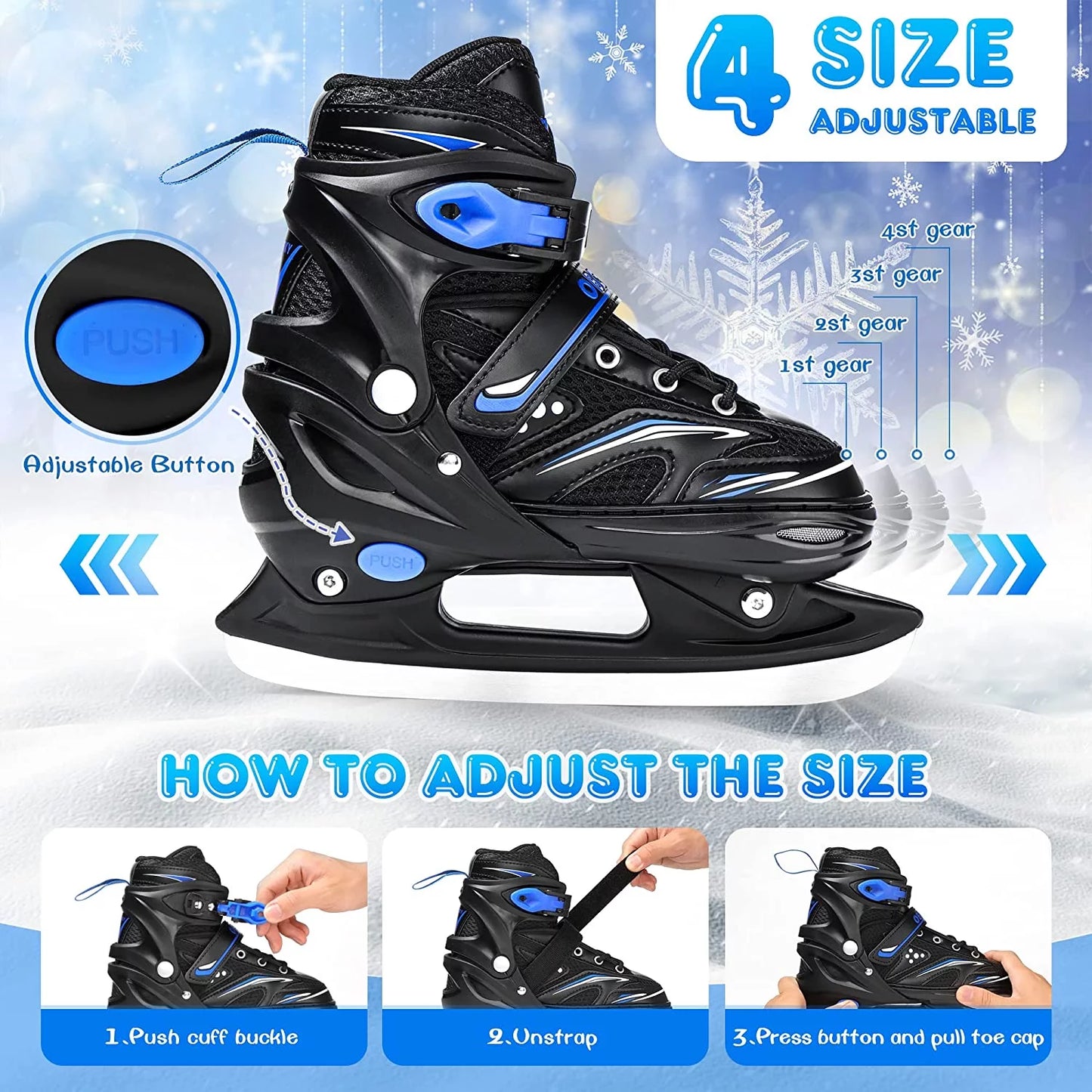 Adjustable Ice Skates with Free Skate Bag for Beginners,Kids,Girls&Boys-Ice Skating Shoes with Stainless Steel Blade