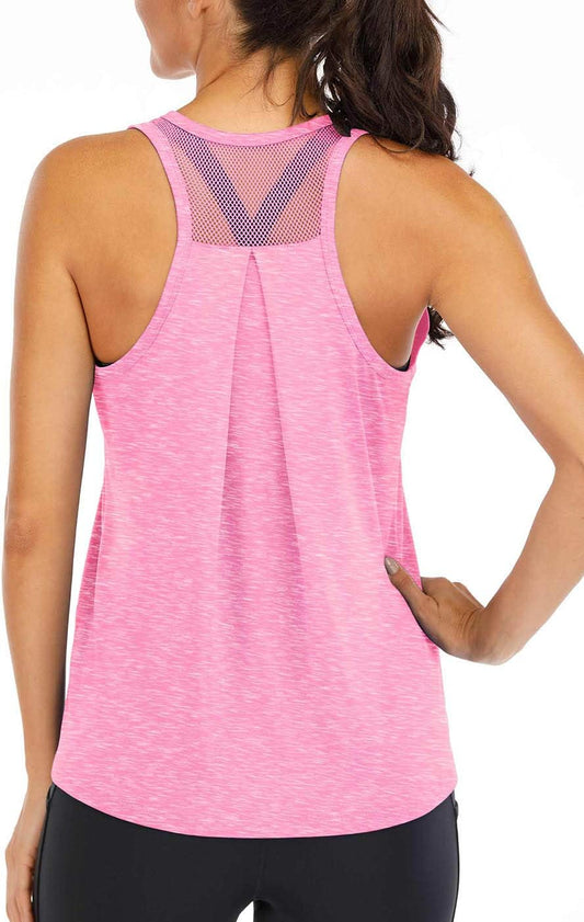 ICTIVE Workout Tops for Women Loose Fit Racerback Tank Tops for Women Mesh Backless Muscle Tank Running Tank Tops Workout Tank Tops for Women Yoga Tops Athletic Exercise Gym Tops Pink M