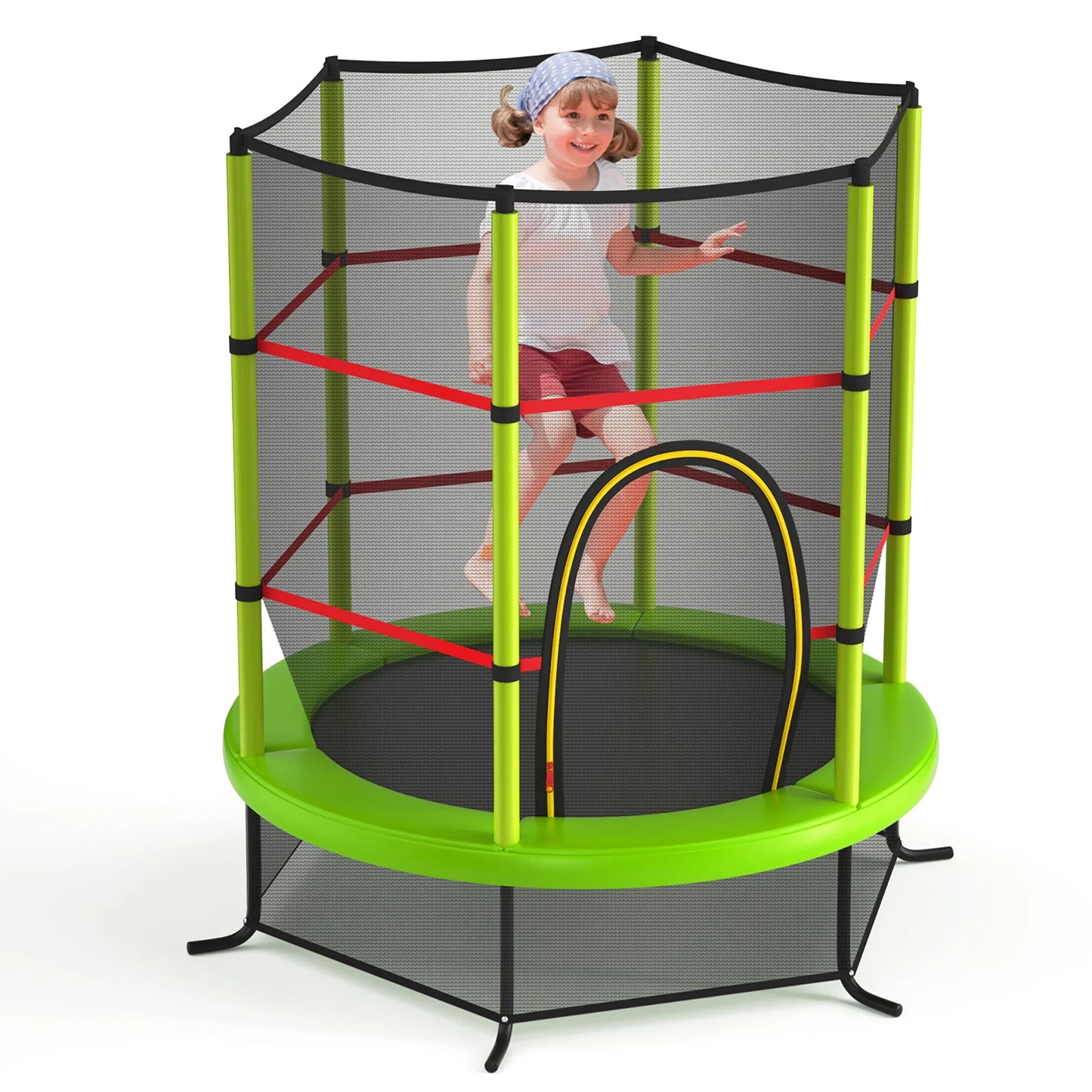 55" Kids Trampoline Bouncing Jumping Mat Recreational Trampoline W/Enclosure Net Green