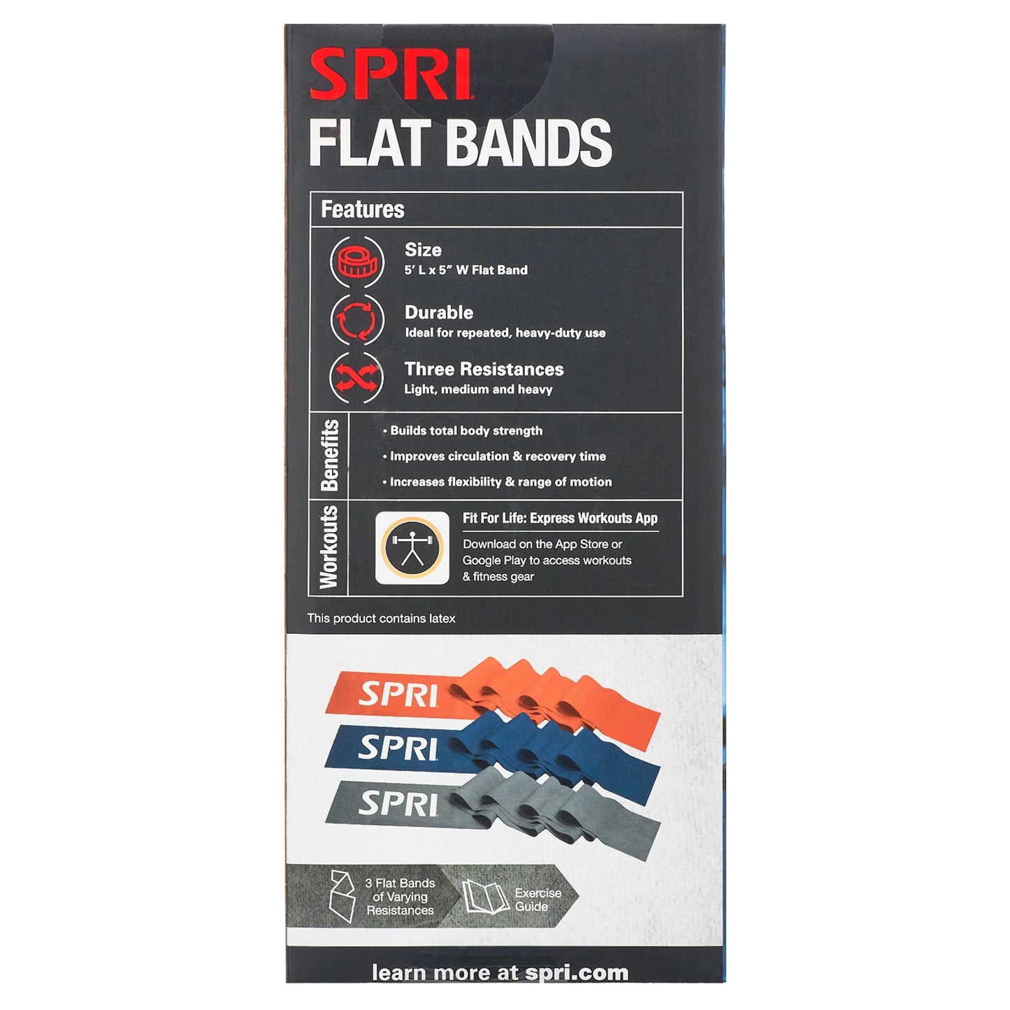 Flat Bands, Resistance Stretch Band Kit, 3 Pack (Light, Medium, Heavy)